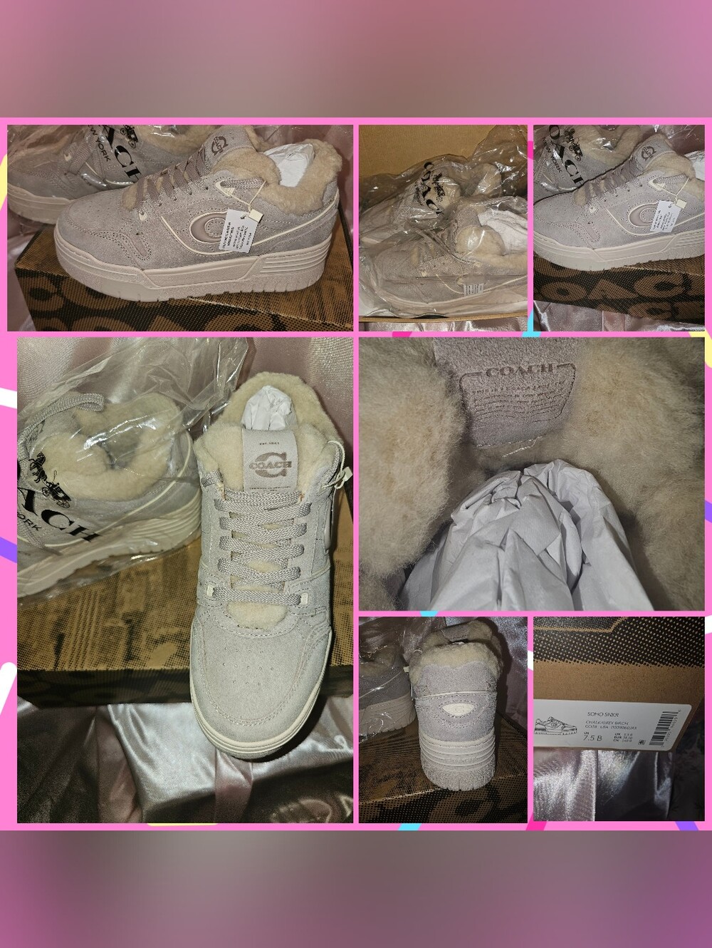 Coach Shearling-Lined Suede Platform Sneakers - Pale Gray